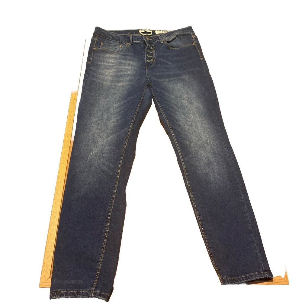 Indigo Rein Jeans Women’s Blue ankle size 11 distressed Button Down Pants.